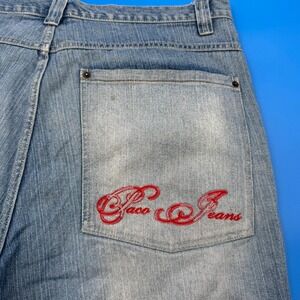 90s Y2K Paco Jeans Mens Denim Shorts Blue Wash Embroidered Logo Size 40 Baggy